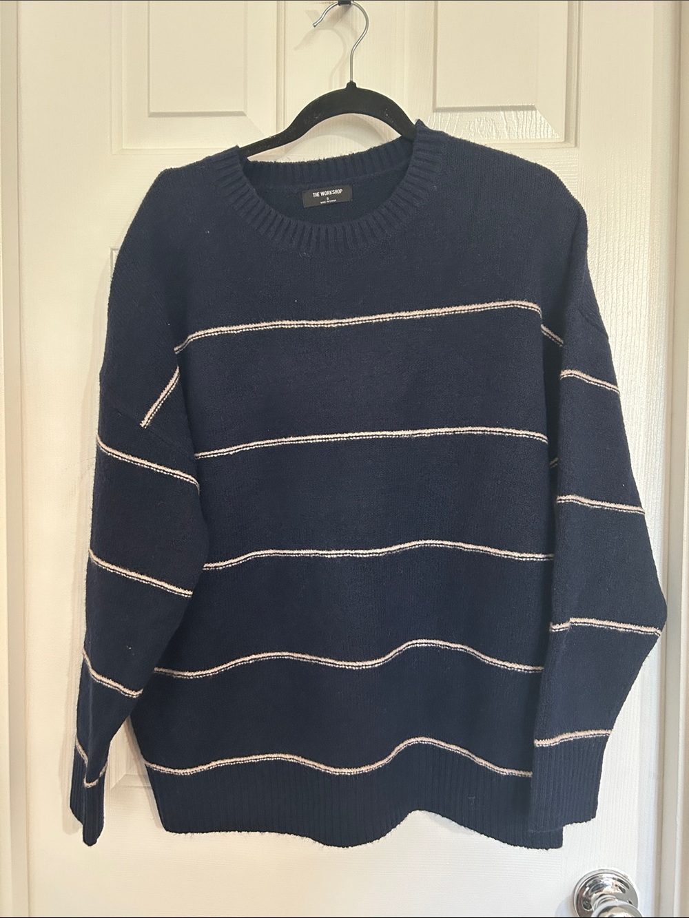 The Workshop Navy Sweater with White Stripes